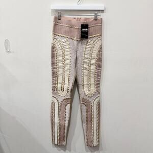 Hervé Léger Leah Multi-Mixed Appliqué Embellished Bandage Slim Pants Cream Small